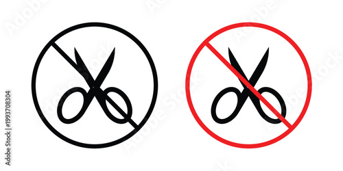 No scissors or no knives sign. Line and glyph solid vector collection.