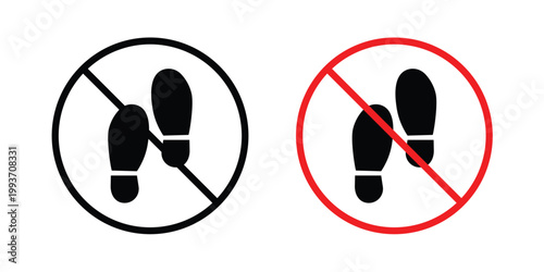 No shoes sign. Line and glyph solid vector collection.