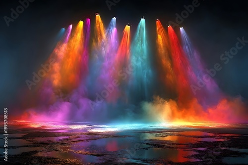 Colorful spotlight beams display high resolution picture