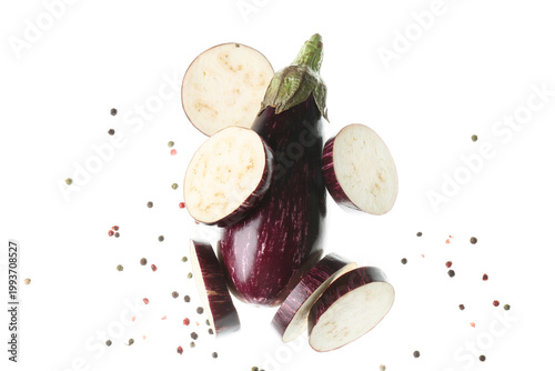 Flying fresh eggplant, cut ...