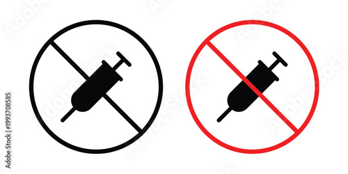 No syringe sign. Line and glyph solid vector collection.