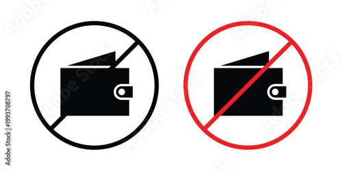 No wallet sign. Line and glyph solid vector collection.