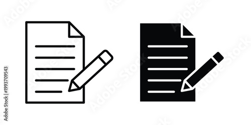 paper and pen icon. Line and glyph solid vector collection.