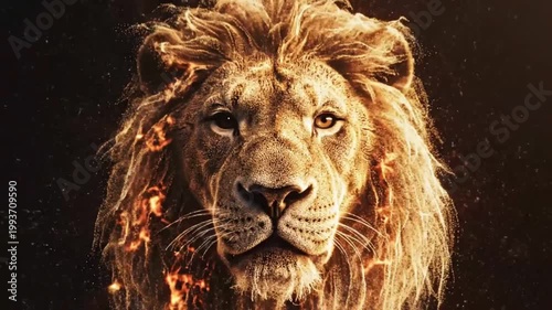 Glowing Particle Lion Head Formation with Pulsating Energy Cinematic Animation.