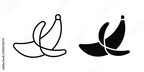 Peeled banana icon. Line and glyph solid vector collection.