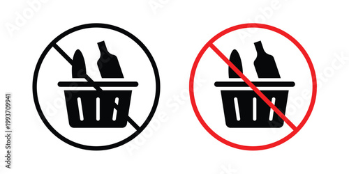 Picnics are prohibited sign. Line and glyph solid vector collection.