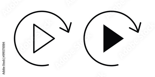 Play again icon. Line and glyph solid vector collection.