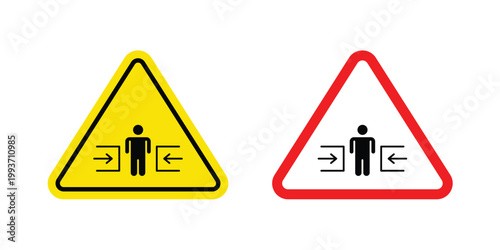Risk of crushing warning sign. Line and glyph solid vector collection.