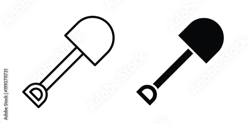 Shovel icon. Line and glyph solid vector collection.