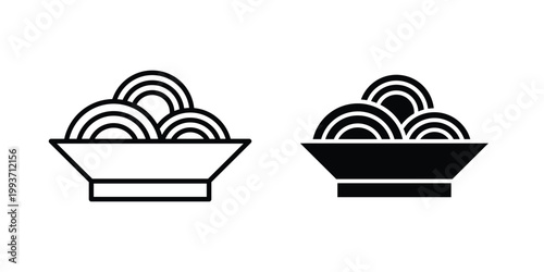 Spaghetti pasta icon. Line and glyph solid vector collection.