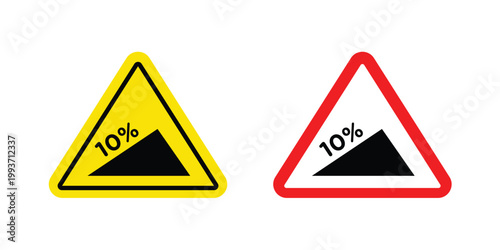 Steep slope ahead sign. Line and glyph solid vector collection.