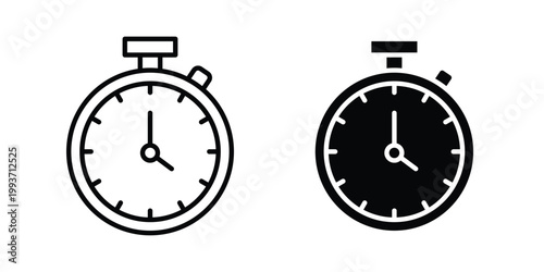 Stop watch icon. Line and glyph solid vector collection.