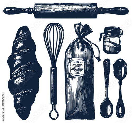 Vintage baking tools and pastry set retro kitchen 