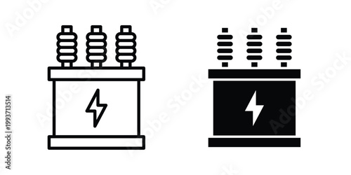 Transformer icon. Line and glyph solid vector collection.