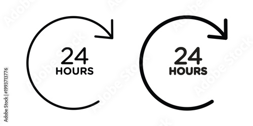 Twenty four hours icon. Line and glyph solid vector collection.