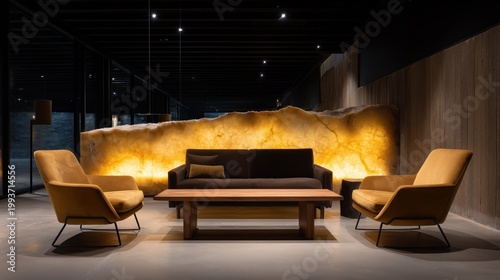 Elegant Waiting Area: A stylish and sophisticated waiting area, featuring designer furniture and ambient lighting, offers a sense of calm and comfort. 