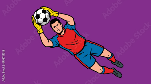 Soccer goalkeeper making a save in mid-air