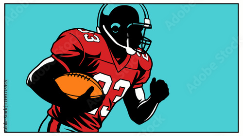 A determined American football player running with the ball