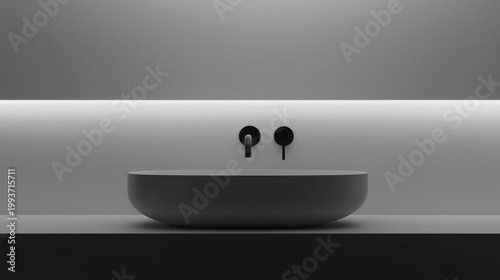 Modern minimalist bathroom sink with sleek design.