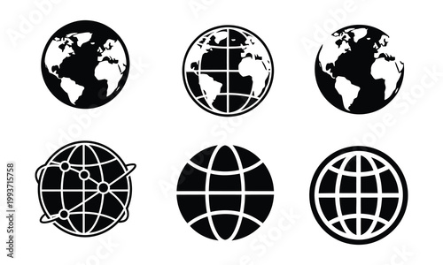 World Globe Icon Set Vector Illustration Isolated on White Background