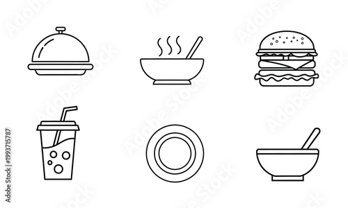 Food and Restaurant Line Icons Set – Meal, Drink and Dining Symbols