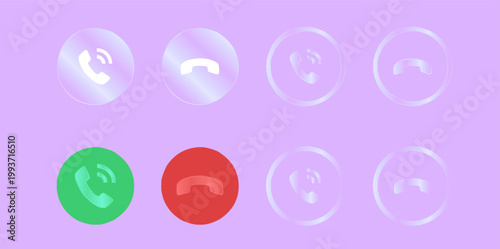 Call end and call answer icons with color states hang up user interface communication telephone translucent interface technology operator connection collection