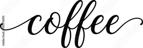 This minimal black vector illustration features elegant cursive typography highlighting the word coffee for modern stylish kitchen wall art decor