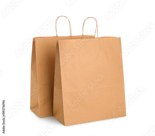 Paper bags on white background