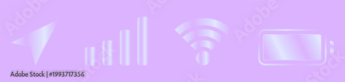 Set of technology icons: cursor signal bars wi fi symbol battery level with light effect wireless technology internet connection application minimalist computer