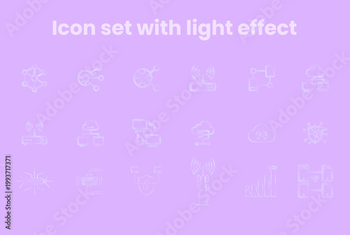 Network and technology icons including routers computers security shields with light effect technology computer connection security wireless internet