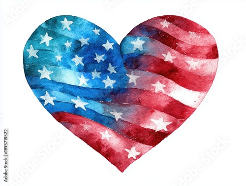 Watercolor USA Flag Heart Patriotic Love Illustration