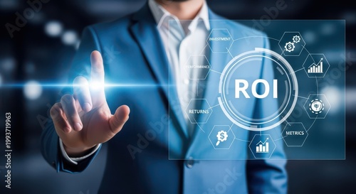 Businessman interacting with a digital roi interface