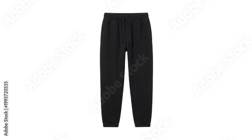 Blank Black Sweatpants Joggers Front View Isolated on Transparent Background, Png.