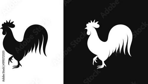 Black chicken and white chicken silhouette