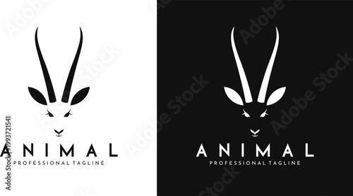 Antelope logo vector. Animal head with horns silhouette