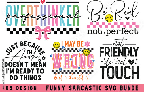 Schilderij op canvas Funny Sarcastic SVG Bundle Set, Snarky Quote PNG Collection, No Filter Saying De