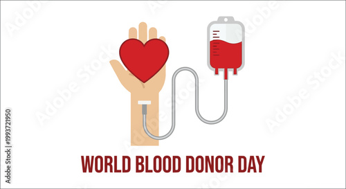 World blood donor day illustration hand holding heart and iv drip