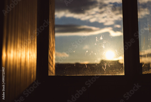 Vintage retro style window at sunset