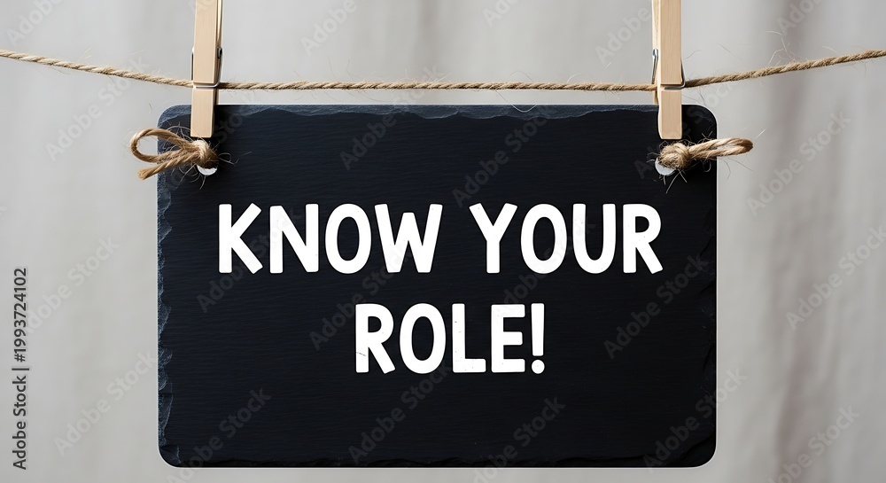 Black slate sign hanging on a string with the words know your role