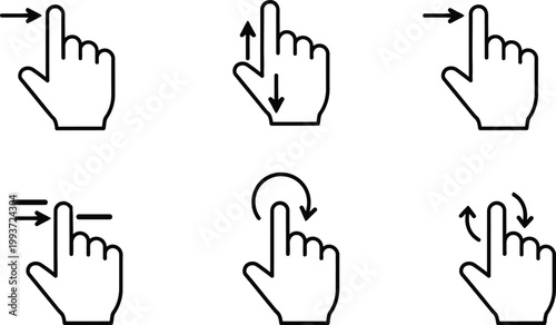 Hand gesture icons navigation and interaction symbols for user interfaces