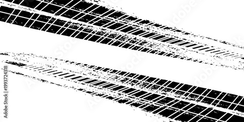 Black tire marks on road, Black rubber tire marks and tread marks, Tire trace track wheels texture and background, Auto tire tread grunge