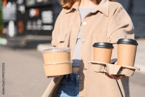 Woman with containers and c...