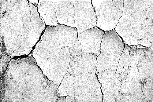 Cracked weathered concrete wall with deep fissures and textured surface