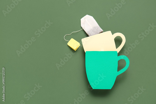 Tea bag with yellow label a...