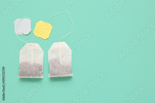 Tea bags with blue and yell...