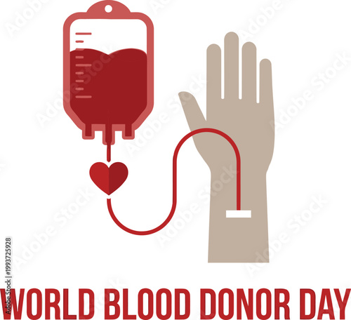 World blood donor day illustration a hand reaching for a blood bag
