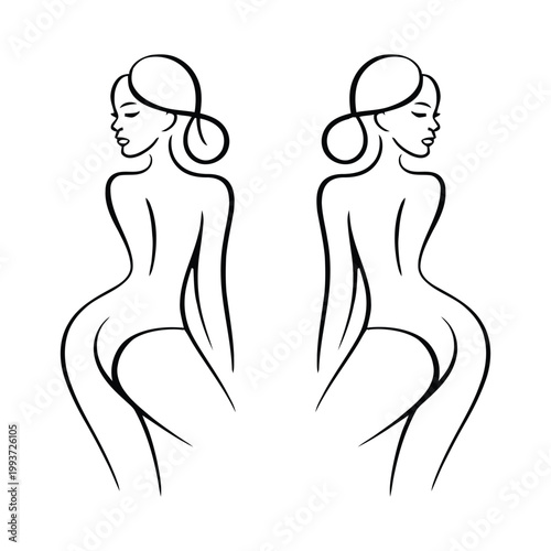 Boudoir photography logo with elegant line drawing of two woman on white background