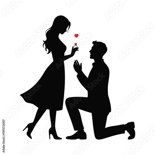Man proposing to a woman with a ring isolated on white background