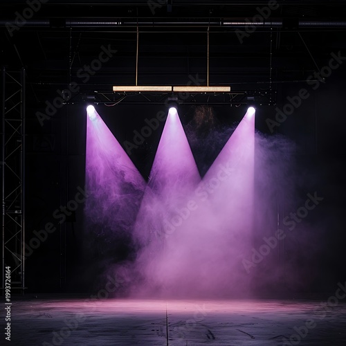 Abstract purple light beams with geometric overlay on dark background