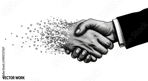 Business handshake turning to dust abstract trust collaboration vector graphic